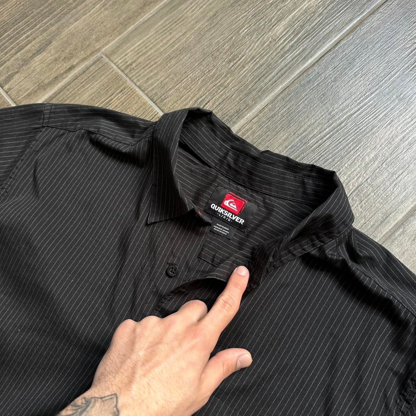 Quiksilver Black pinstripe button up shirt