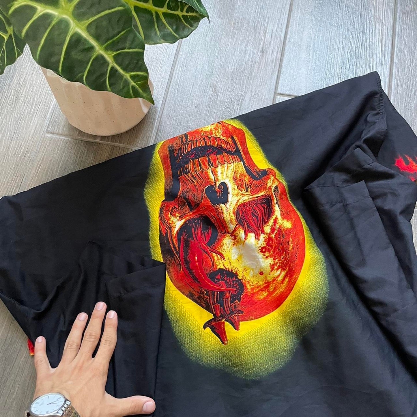 Vintage skeleton black rap baggy drill shirt