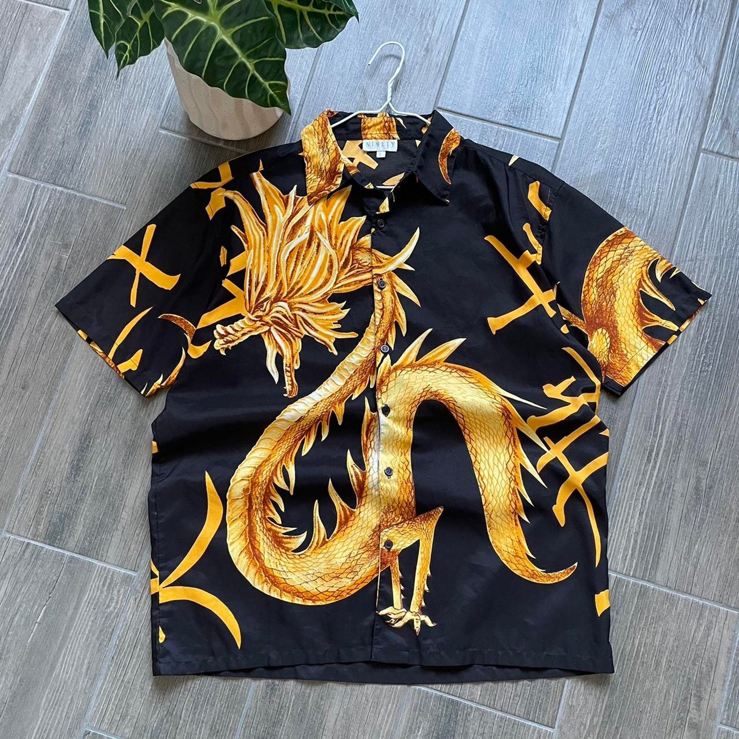 Vintage Versace style gold dragon Japanese shirt