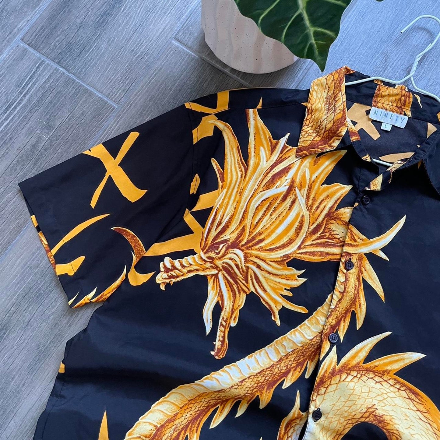 Vintage Versace style gold dragon Japanese shirt
