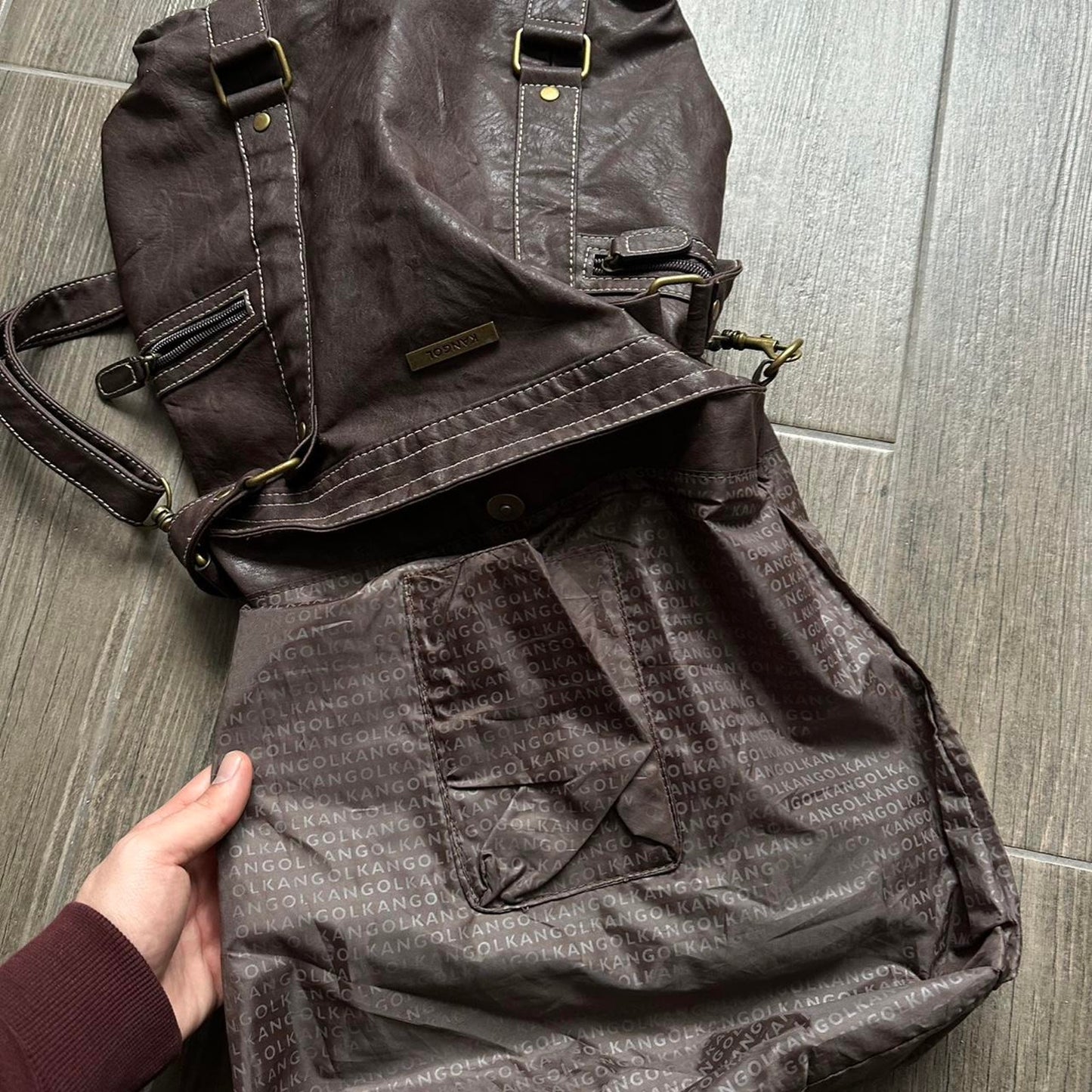 Kangol brown leather tote bag