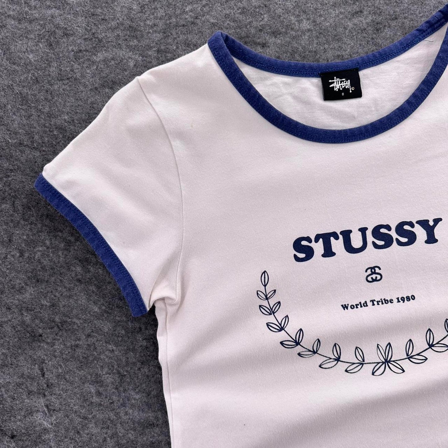 Stussy white baby tee with
