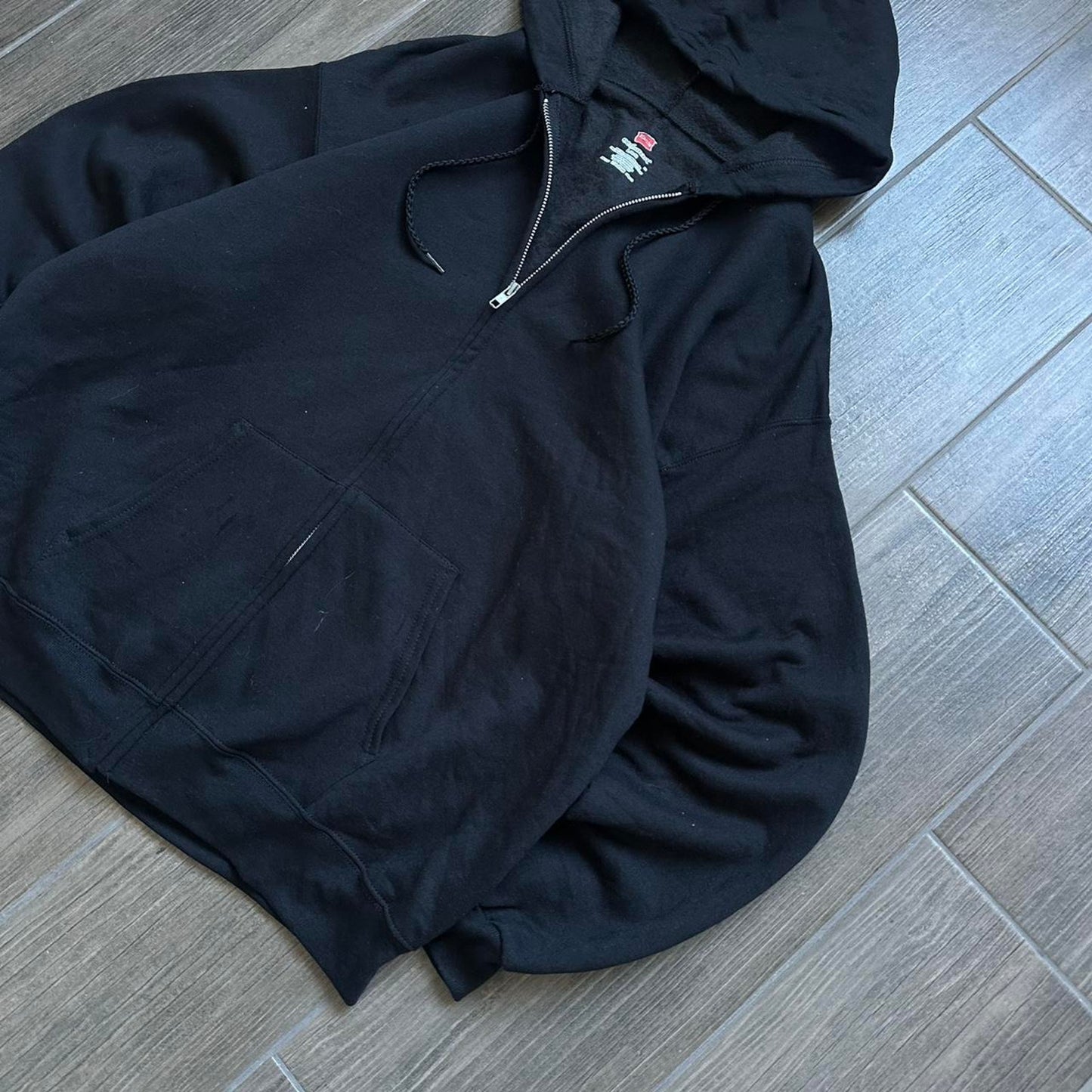 Y2k black zip baggy L hoodie