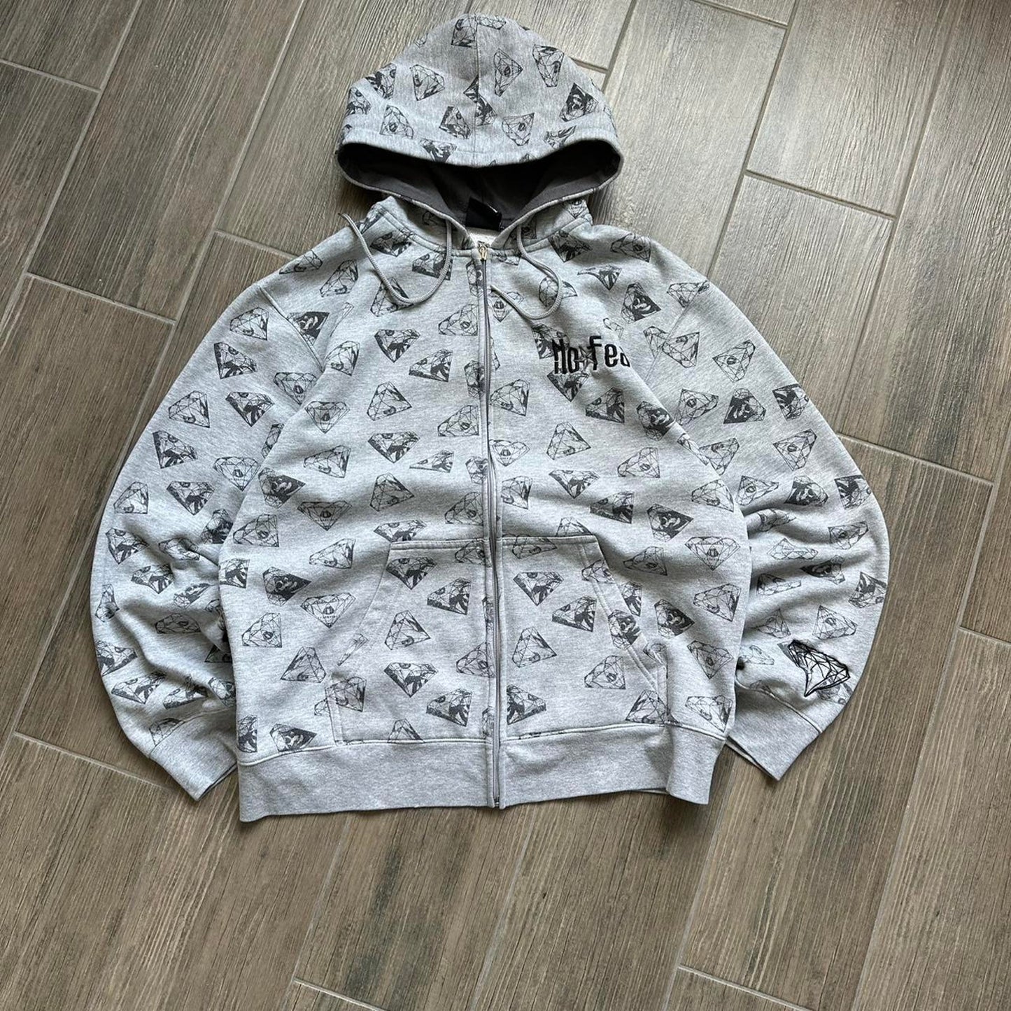 No Fear diamond grey y2k zip hoodie