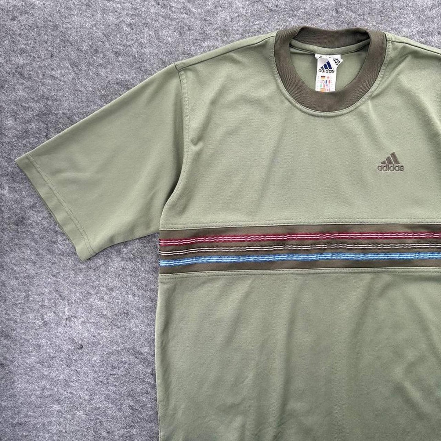 Adidas green striped tee with