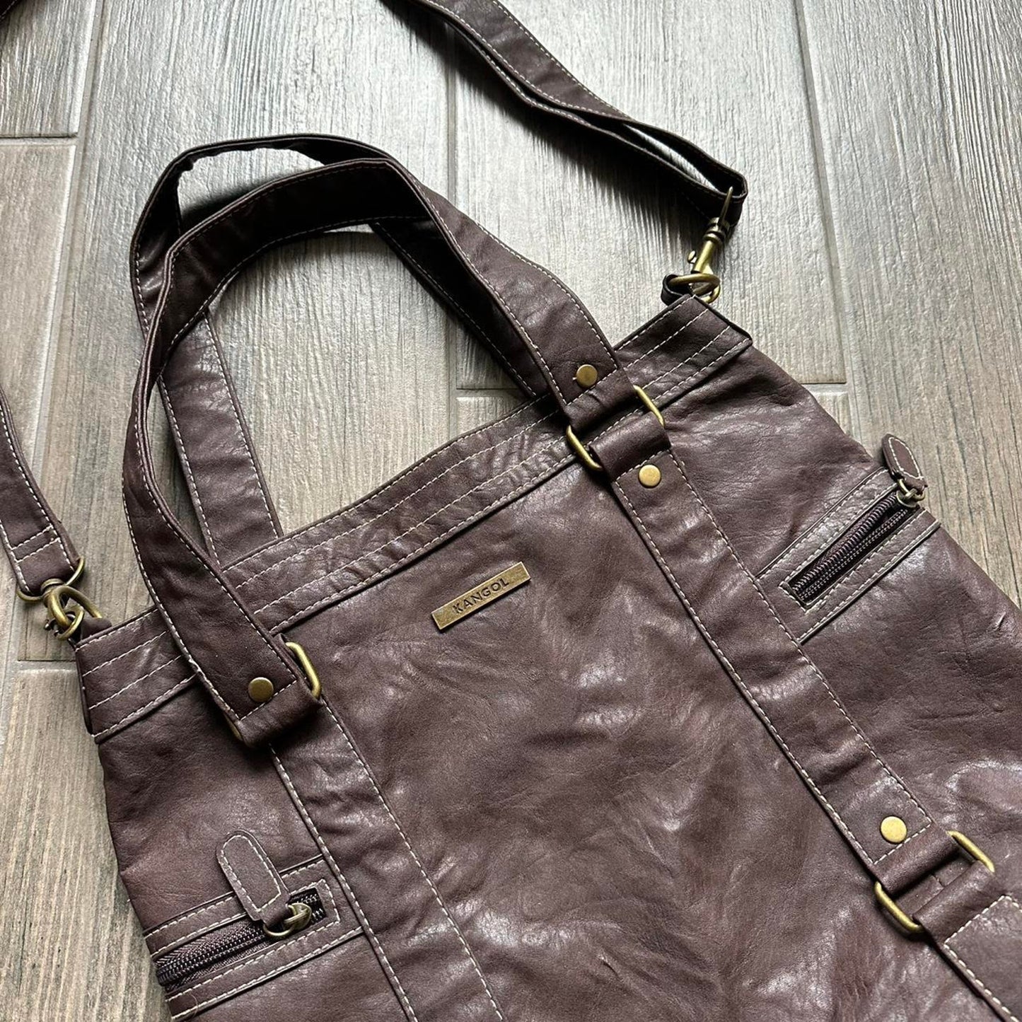 Kangol brown leather tote bag