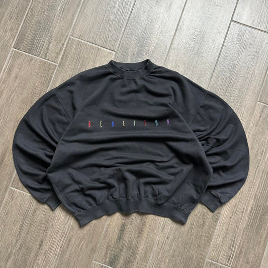 Benetton black oversized y2k big logo M-L sweatshirt