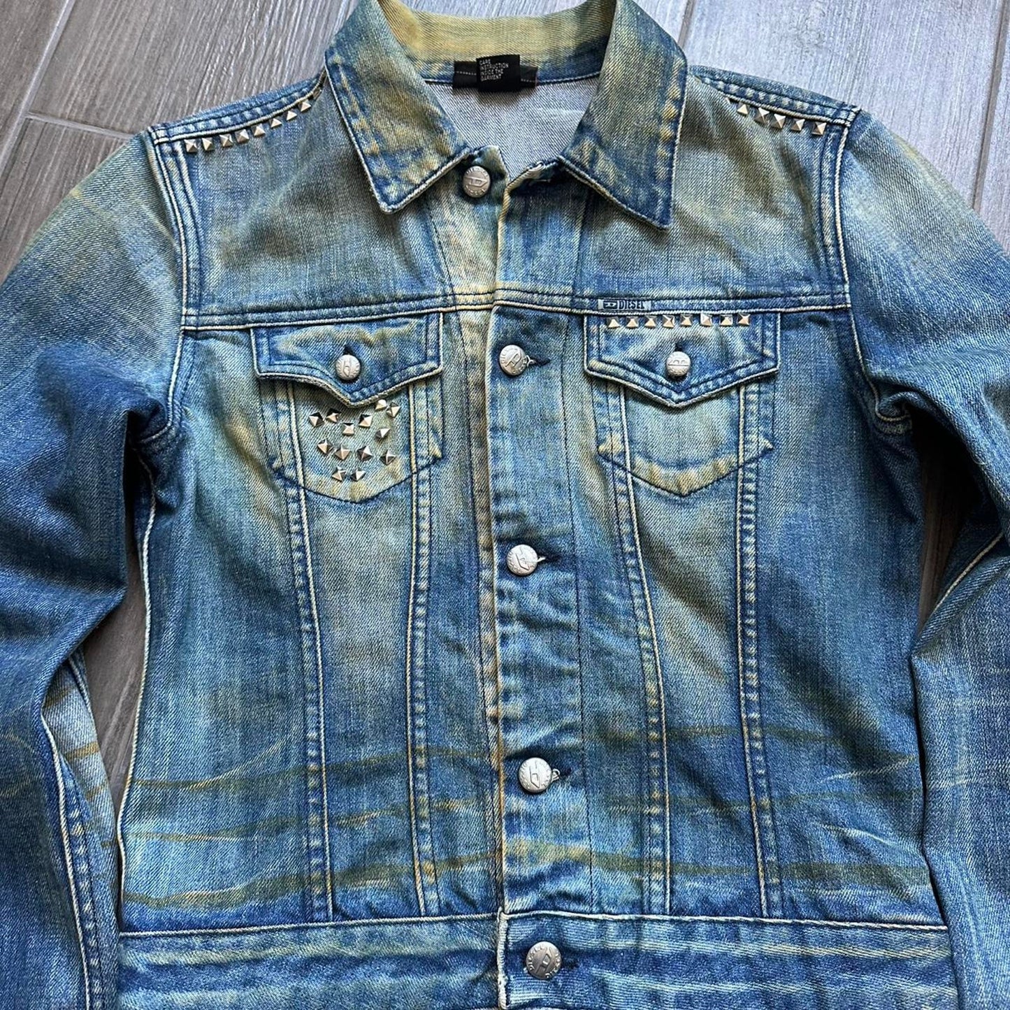 Diesel studded denim jacket with a grunge vibe