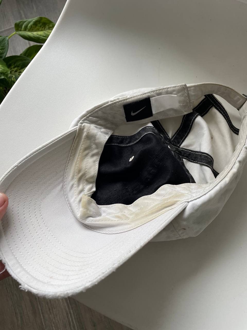 Nike swoosh white distressed cap