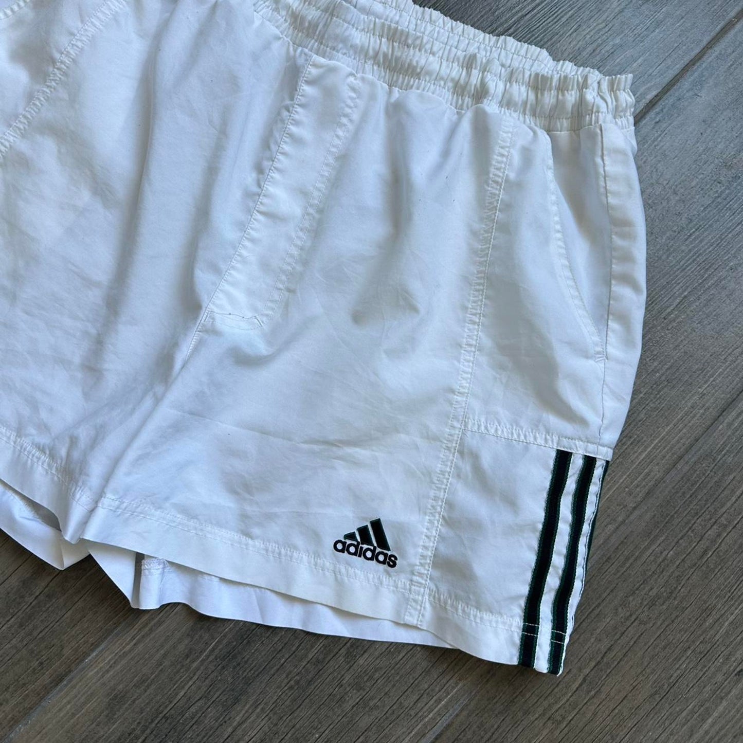 Adidas white shorts with black