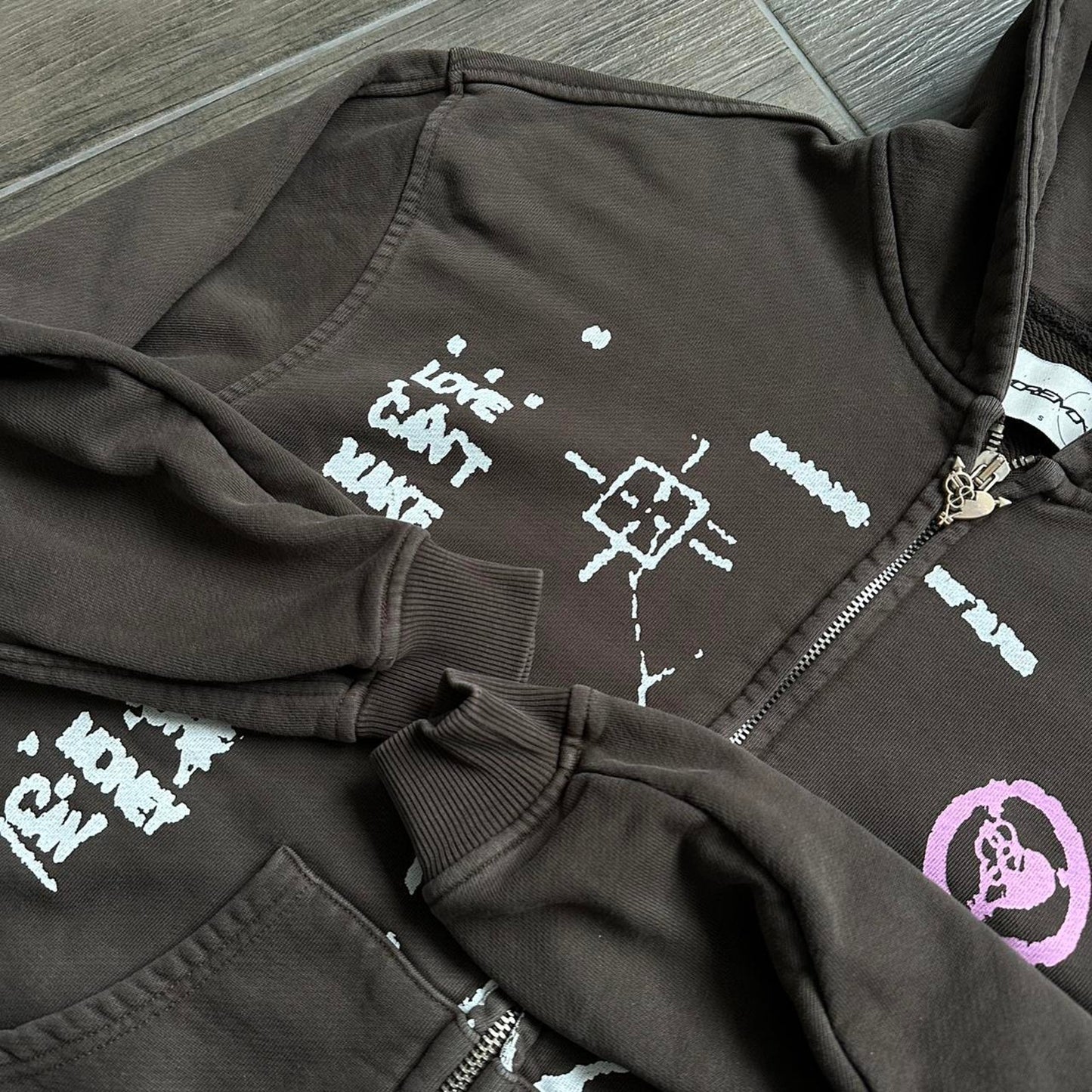 Y2k brown zip baggy hoodie