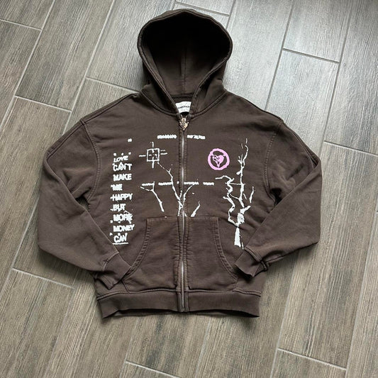 Y2k brown zip baggy hoodie
