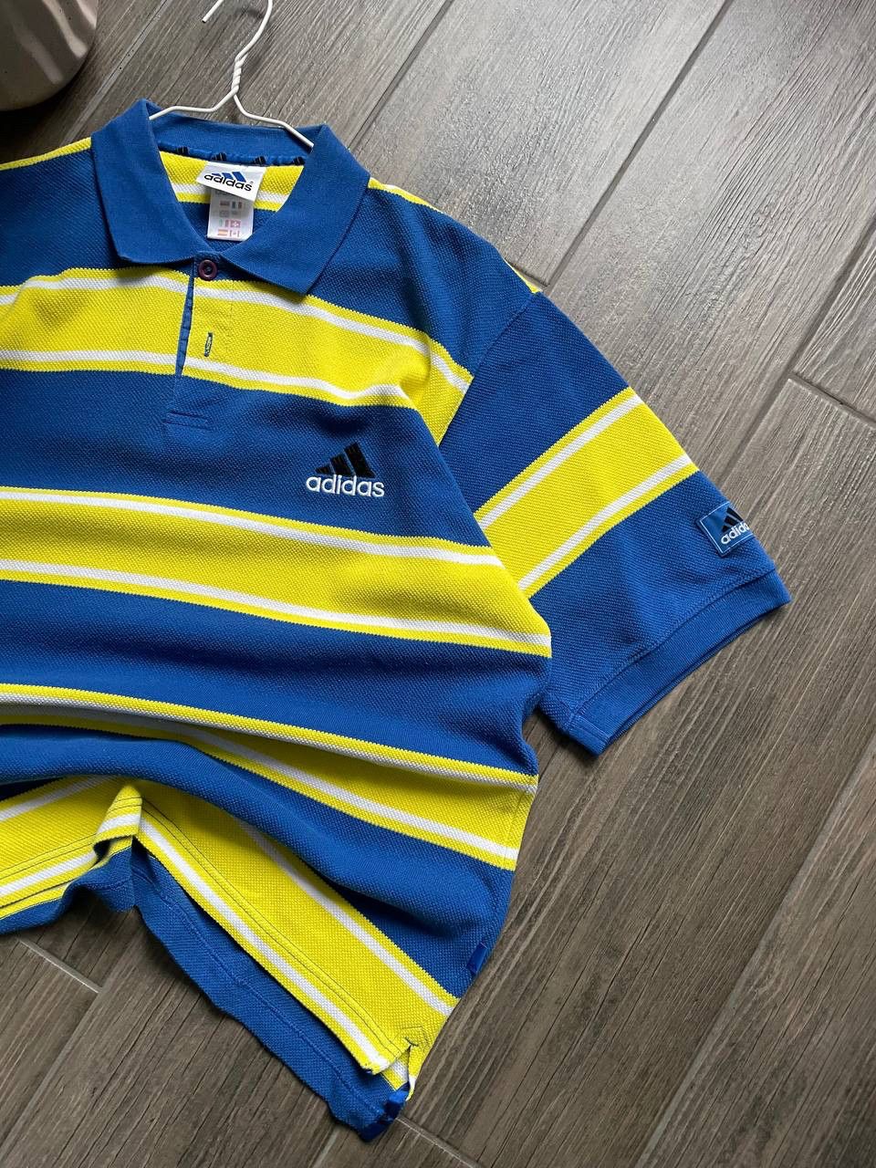 Adidas 90s vintage blue and yellow polo shirt