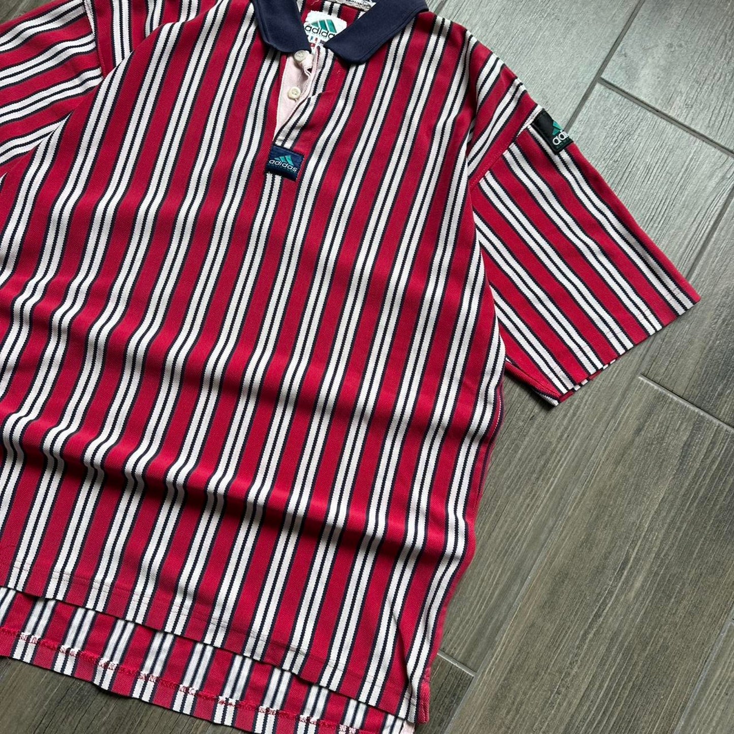 Adidas red striped polo shirt