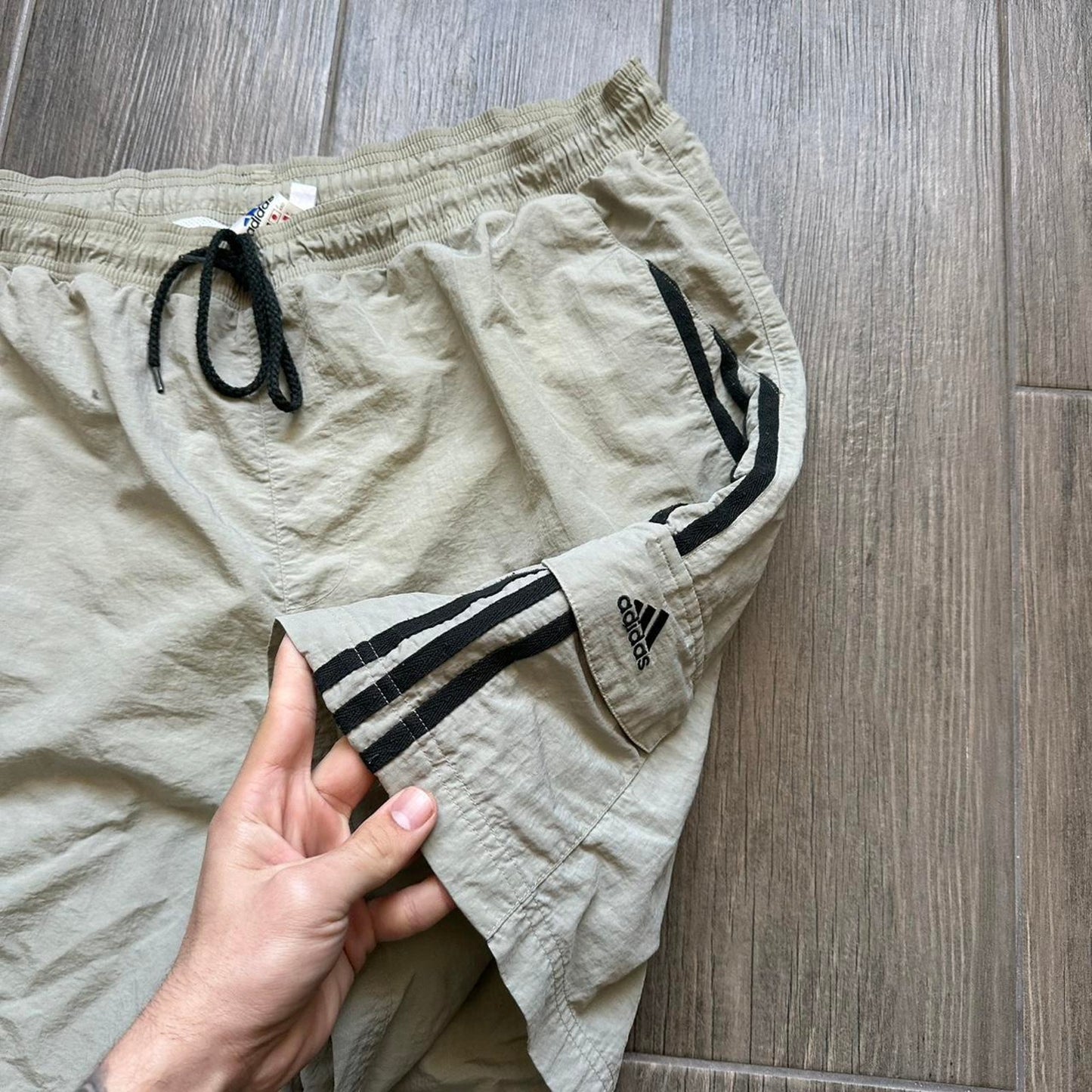 Adidas khaki shorts with drawstring waist and pockets