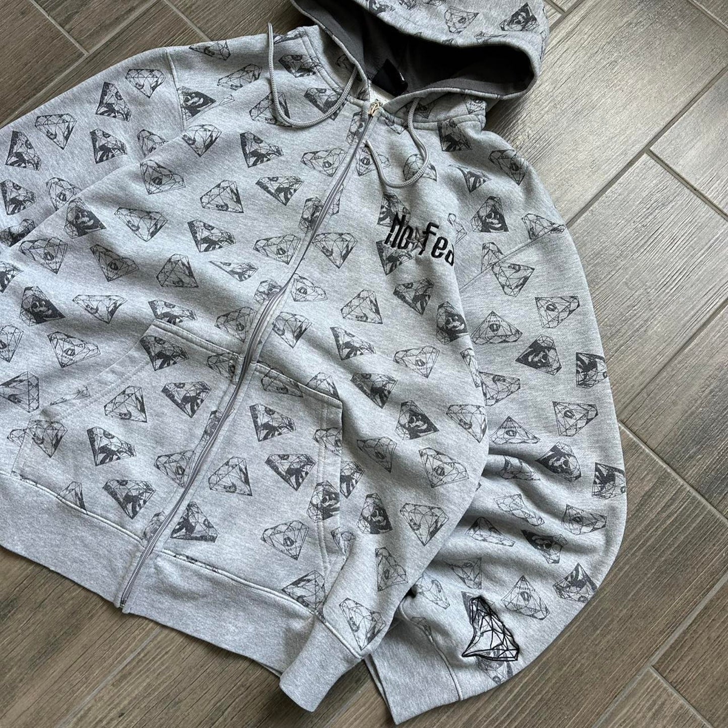 No Fear diamond grey y2k zip hoodie