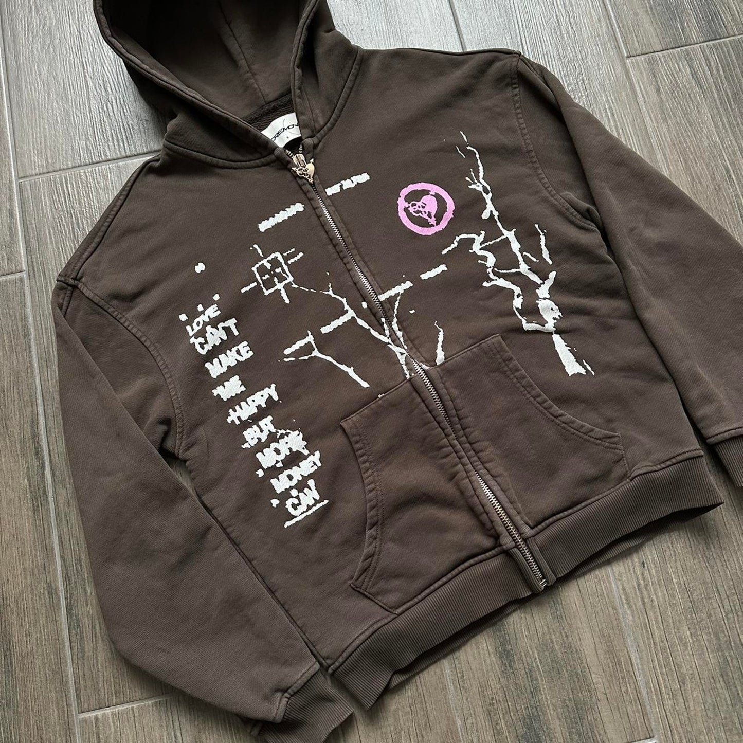 Y2k brown zip baggy hoodie