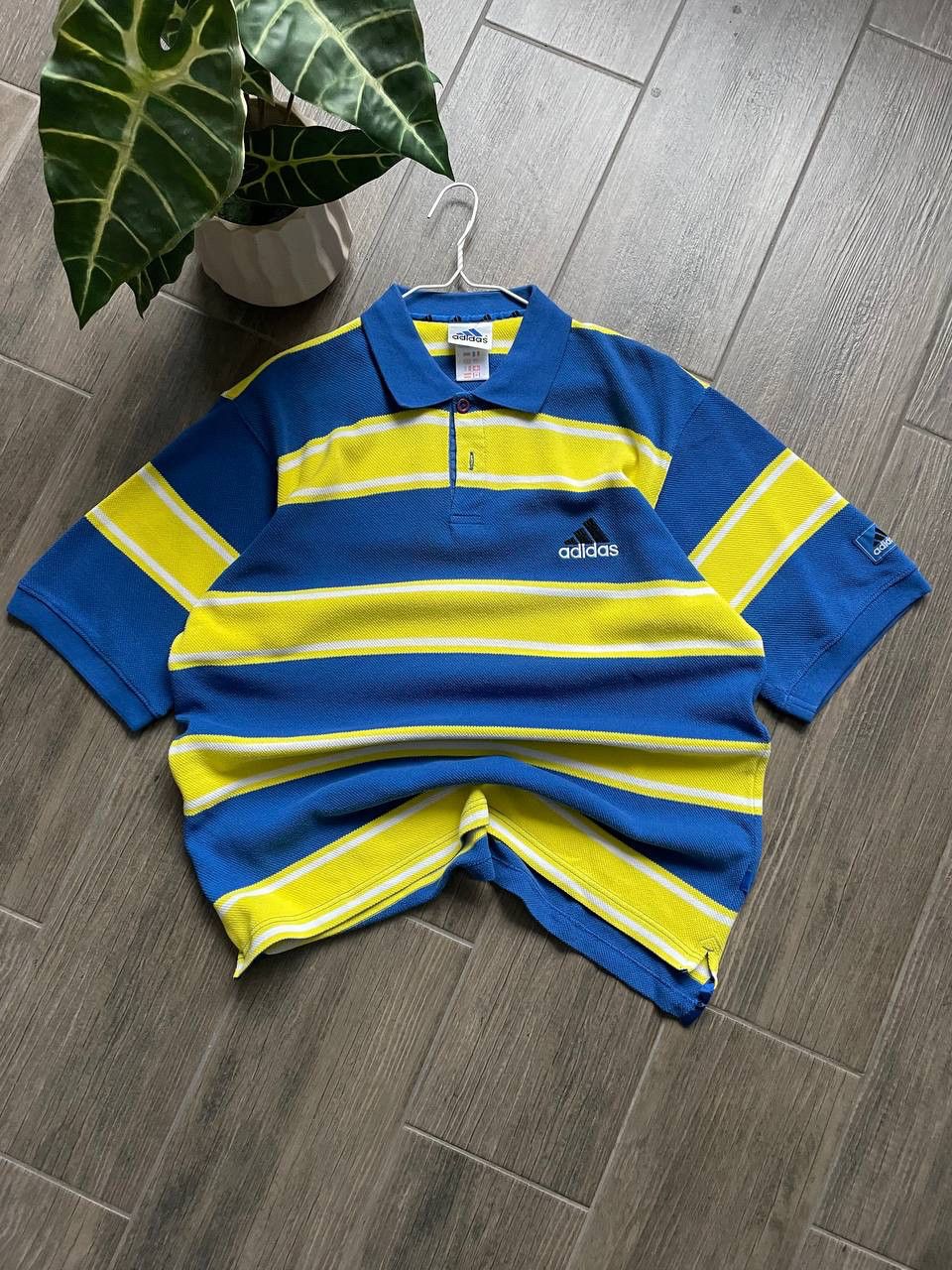 Adidas 90s vintage blue and yellow polo shirt