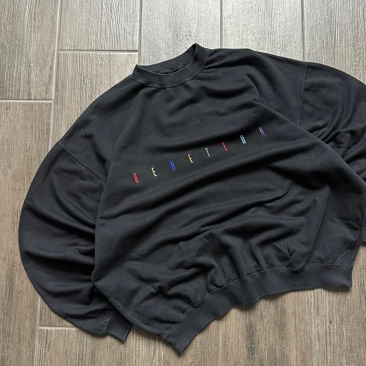 Benetton black oversized y2k big logo M-L sweatshirt