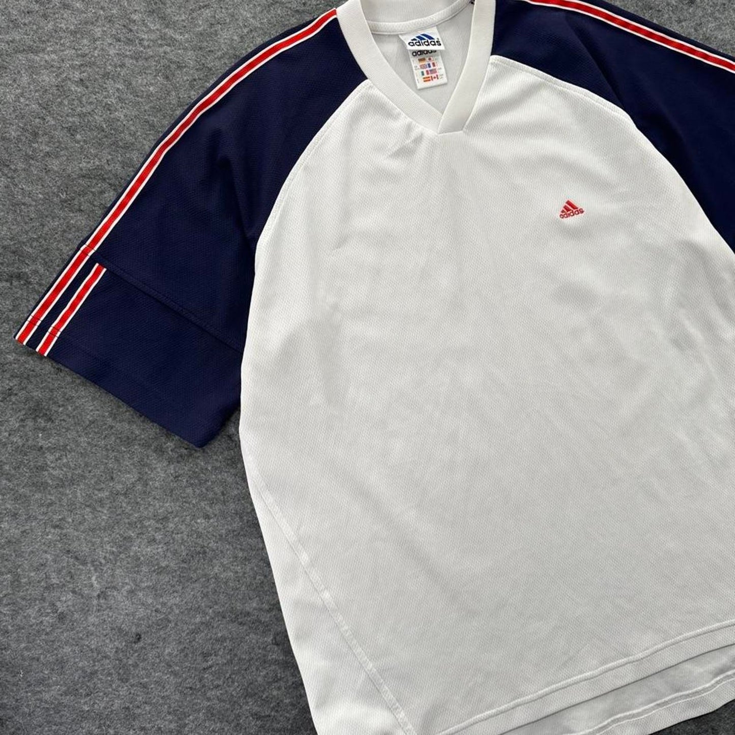 Adidas white and navy striped