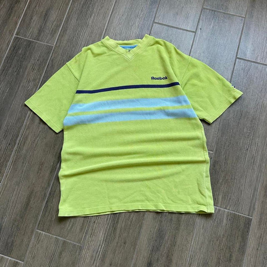 Reebok green striped v-neck t-shirt