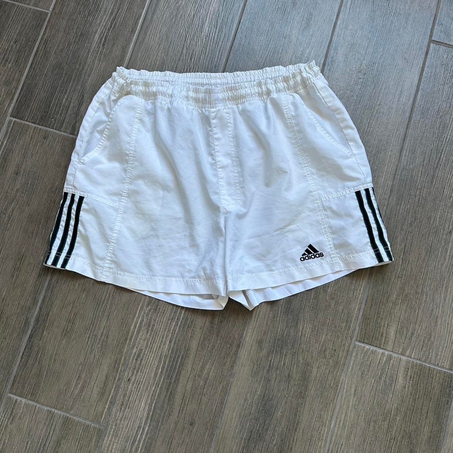 Adidas white shorts with black