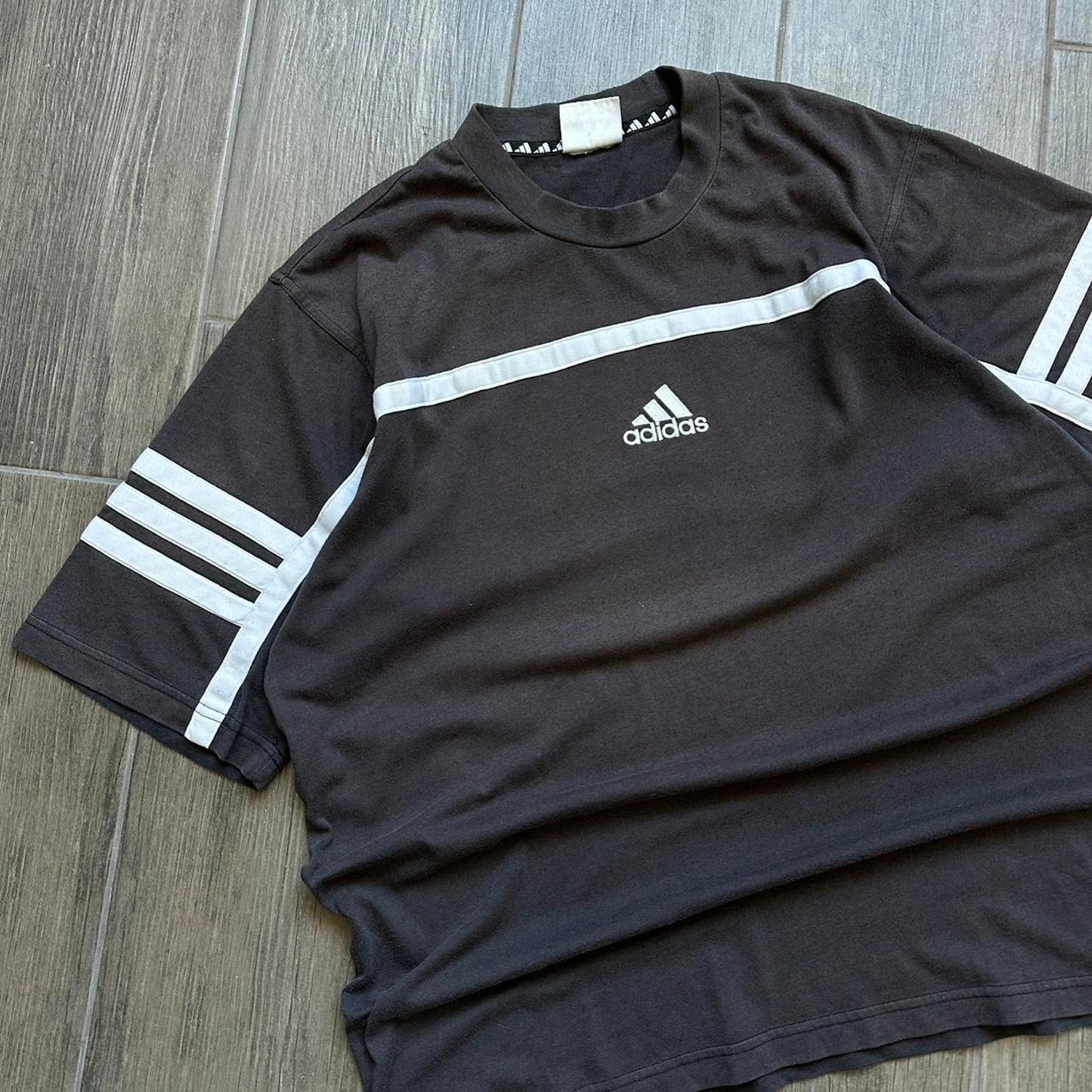 Adidas black and white striped tee