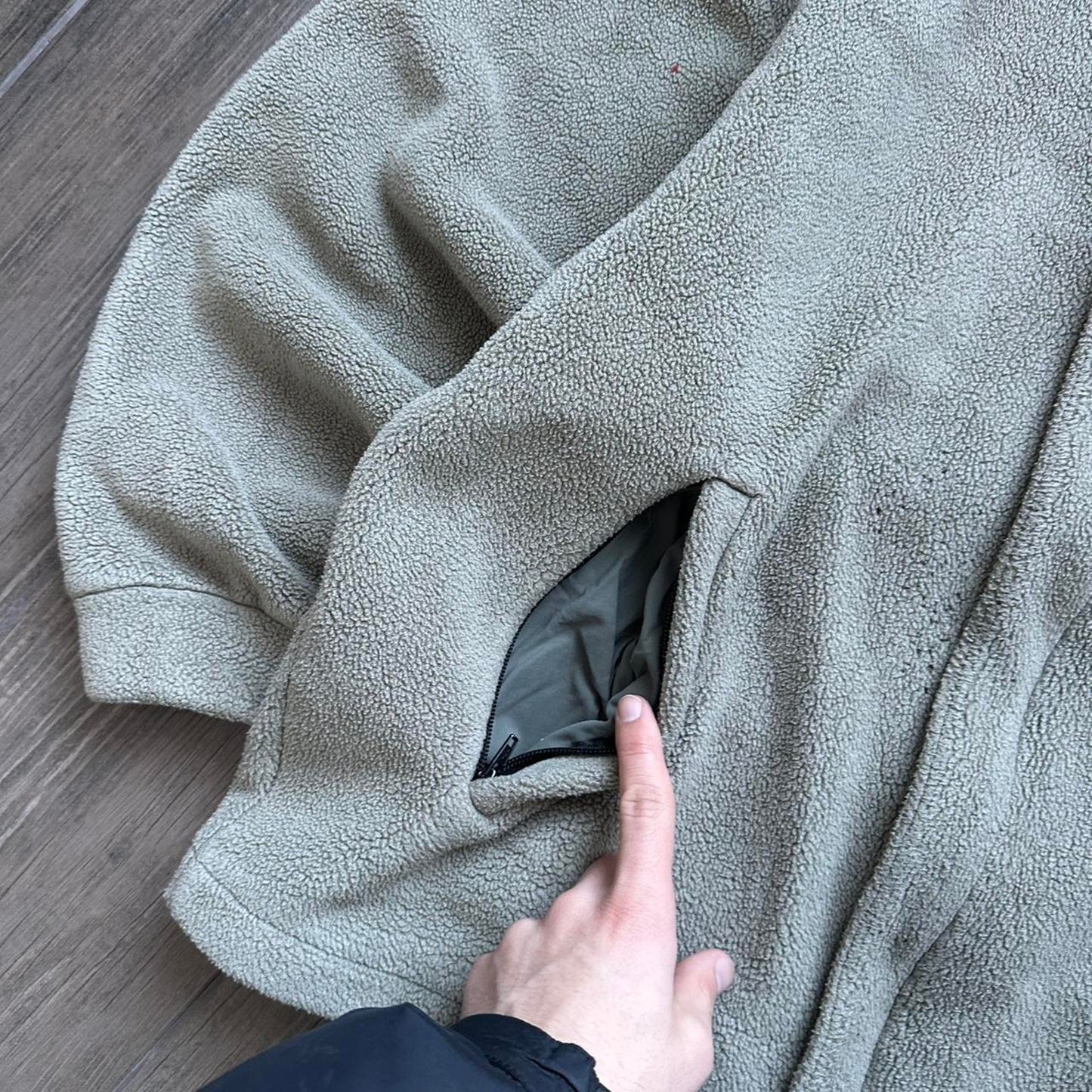 Tan fleece jacket zipper pockets