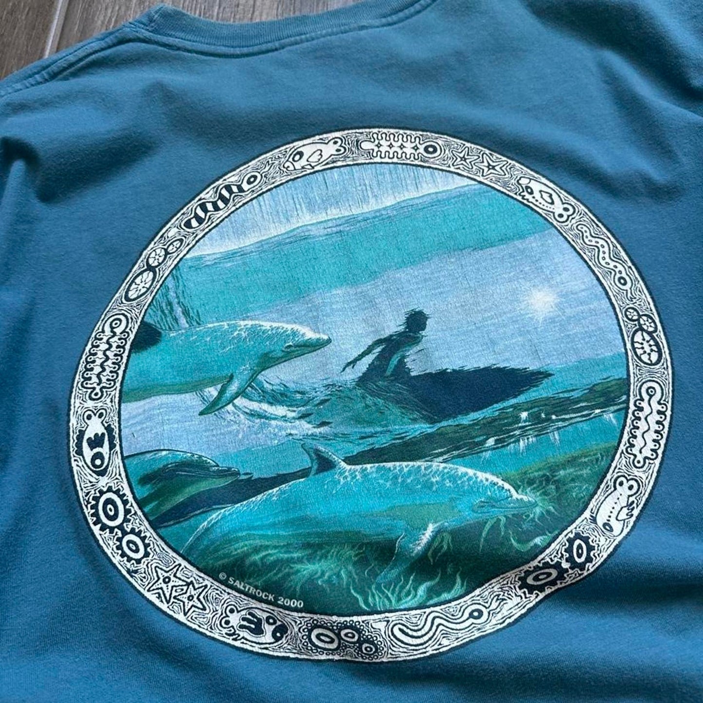 Y2k blue dolphin surf tee