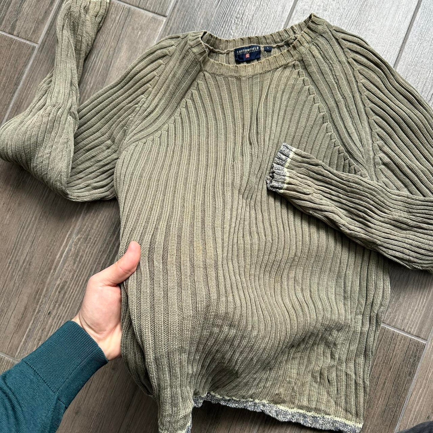 Cottonfield khaki cable knit sweater