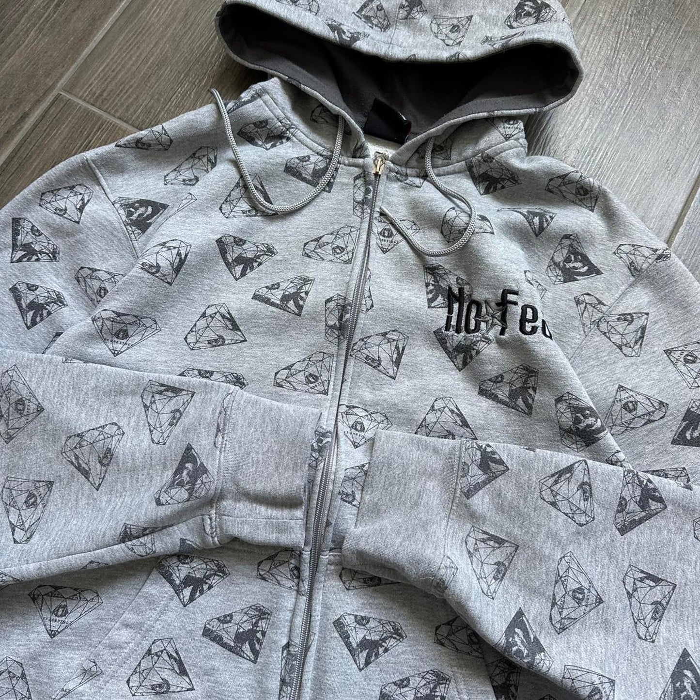 No Fear diamond grey y2k zip hoodie