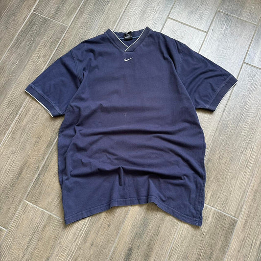 Nike navy blue V-neck t-shirt with white accents