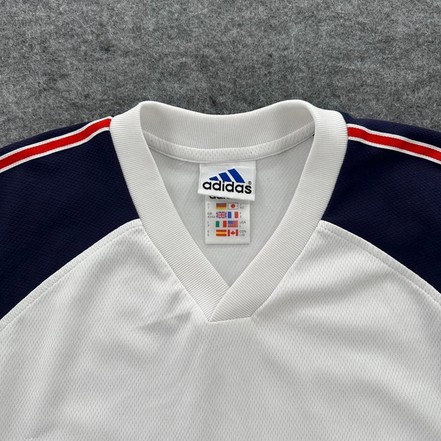 Adidas white and navy striped
