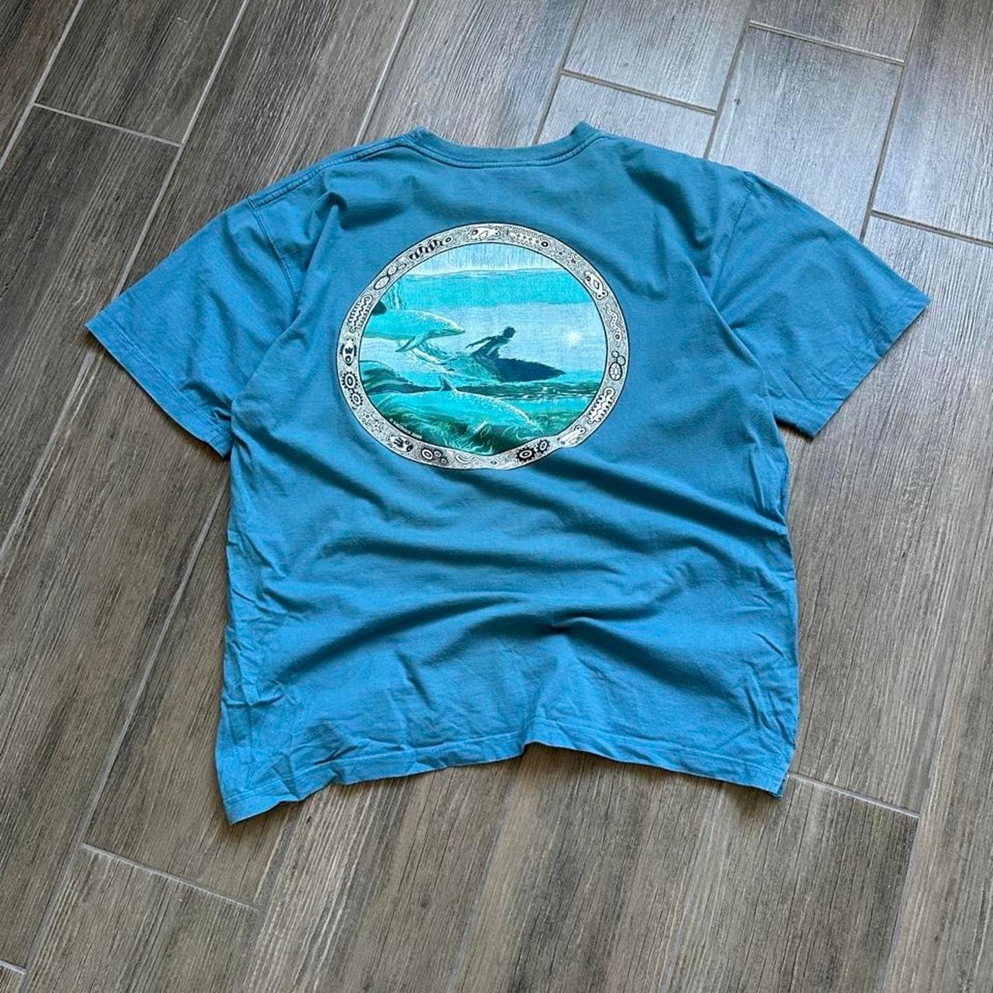 Y2k blue dolphin surf tee