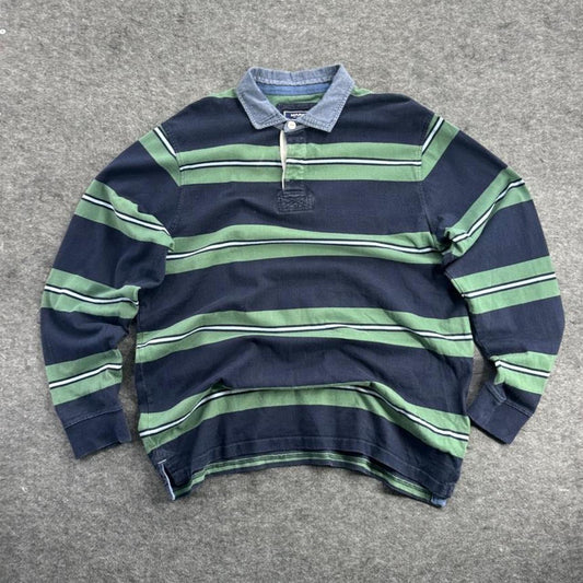 Maine Navy Green Striped Rugby Jumper