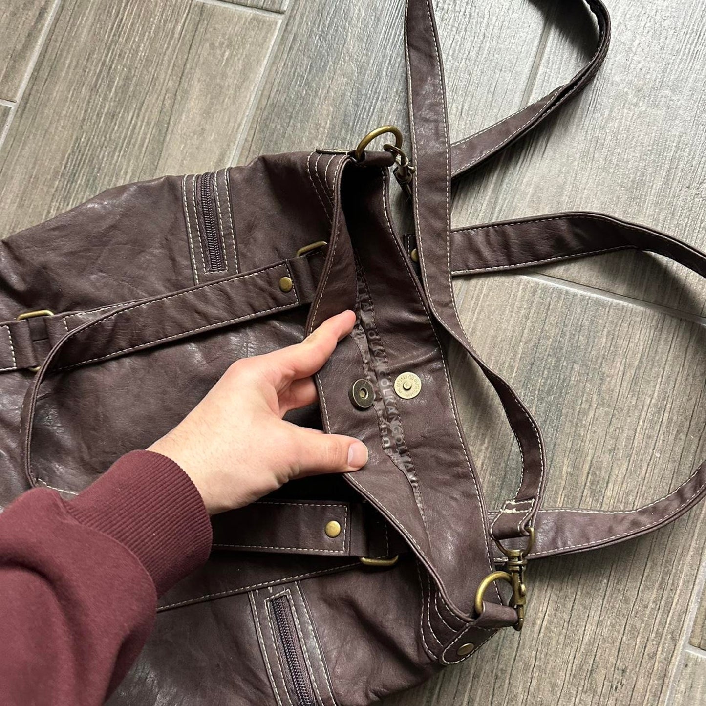 Kangol brown leather tote bag