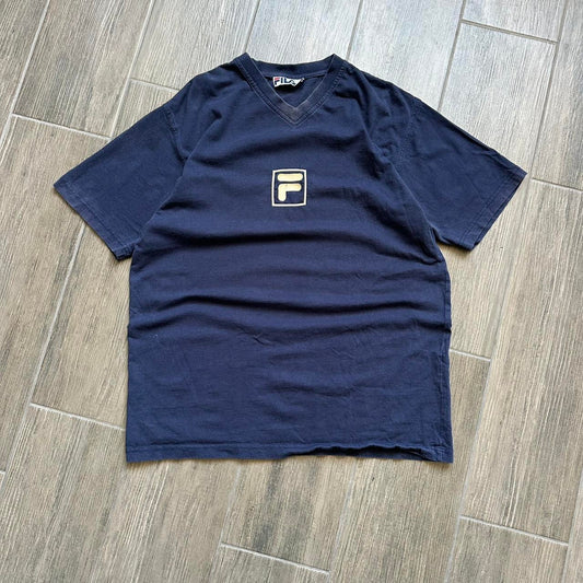 Fila navy blue V-neck t-shirt with embroidered logo