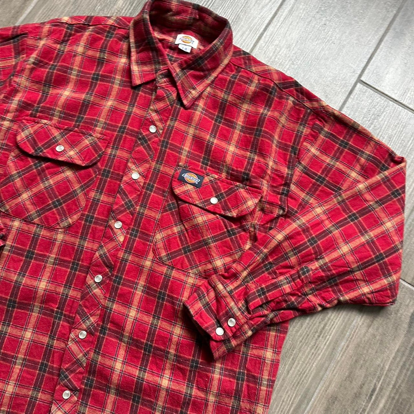 Dickies red plaid button up shirt