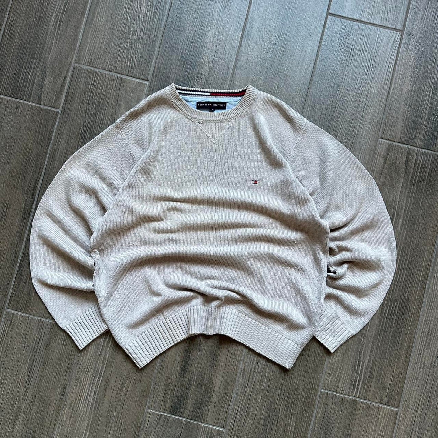 Tommy Hilfiger knitted beige cotton sweater