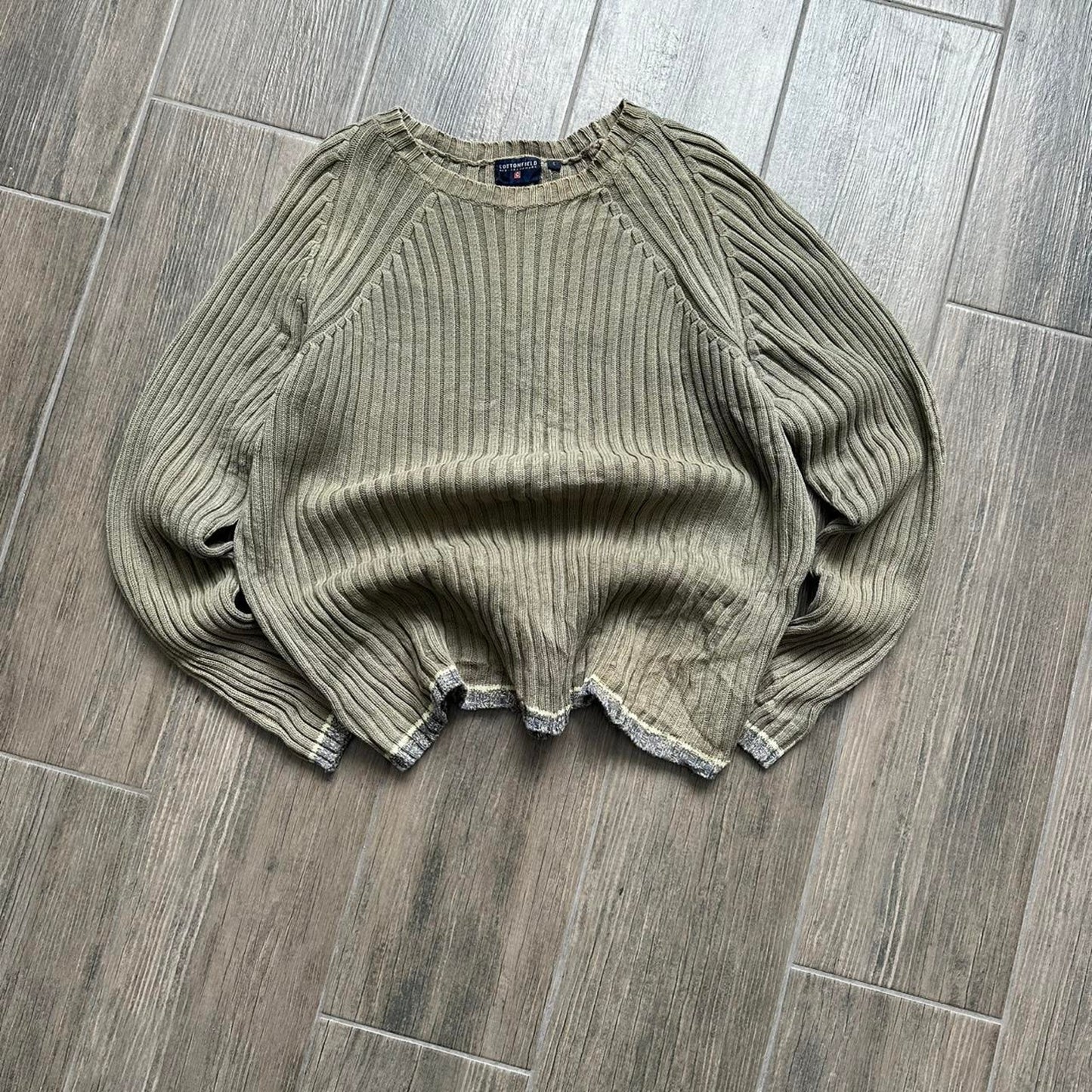 Cottonfield khaki cable knit sweater