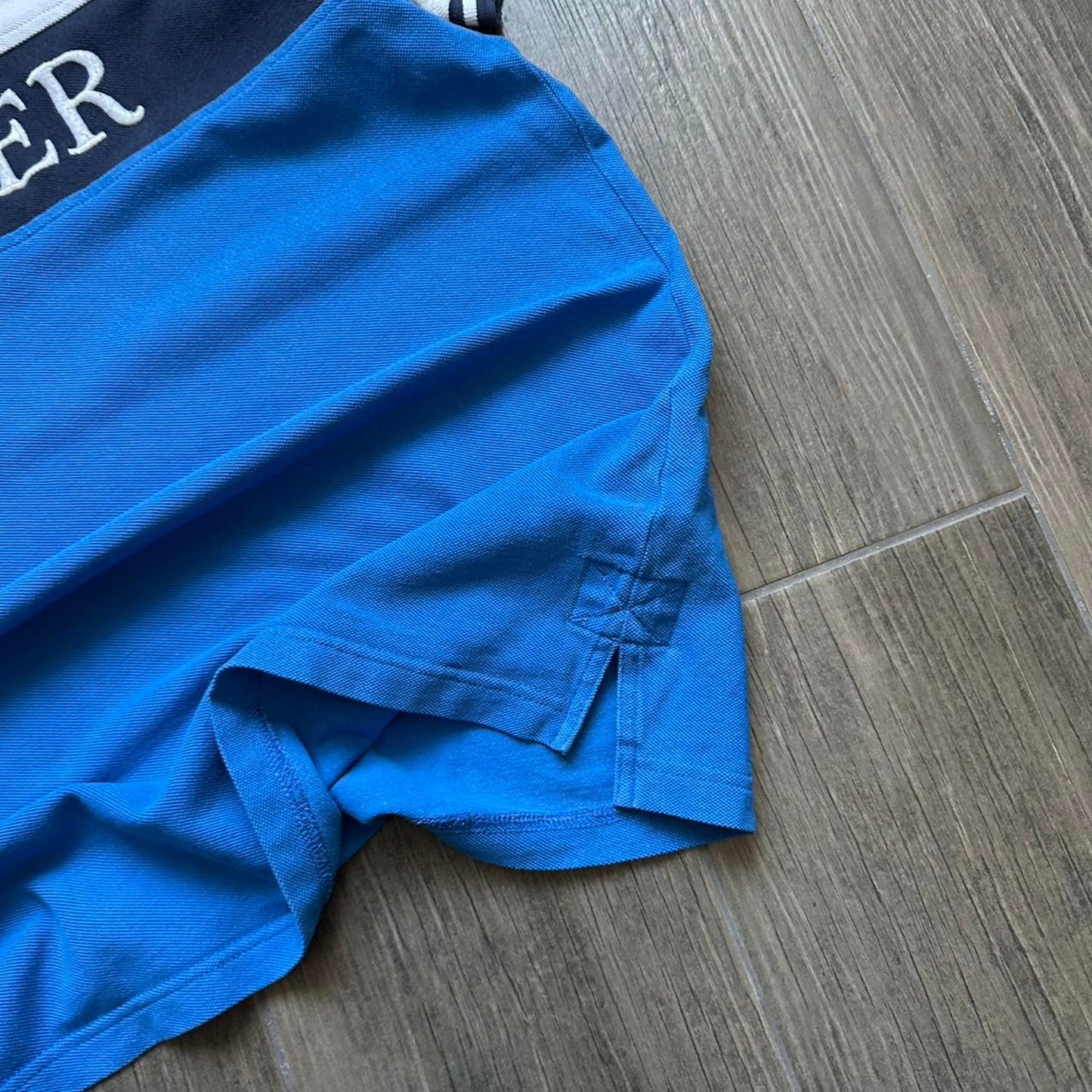 Tommy Hilfiger blue and white polo shirt