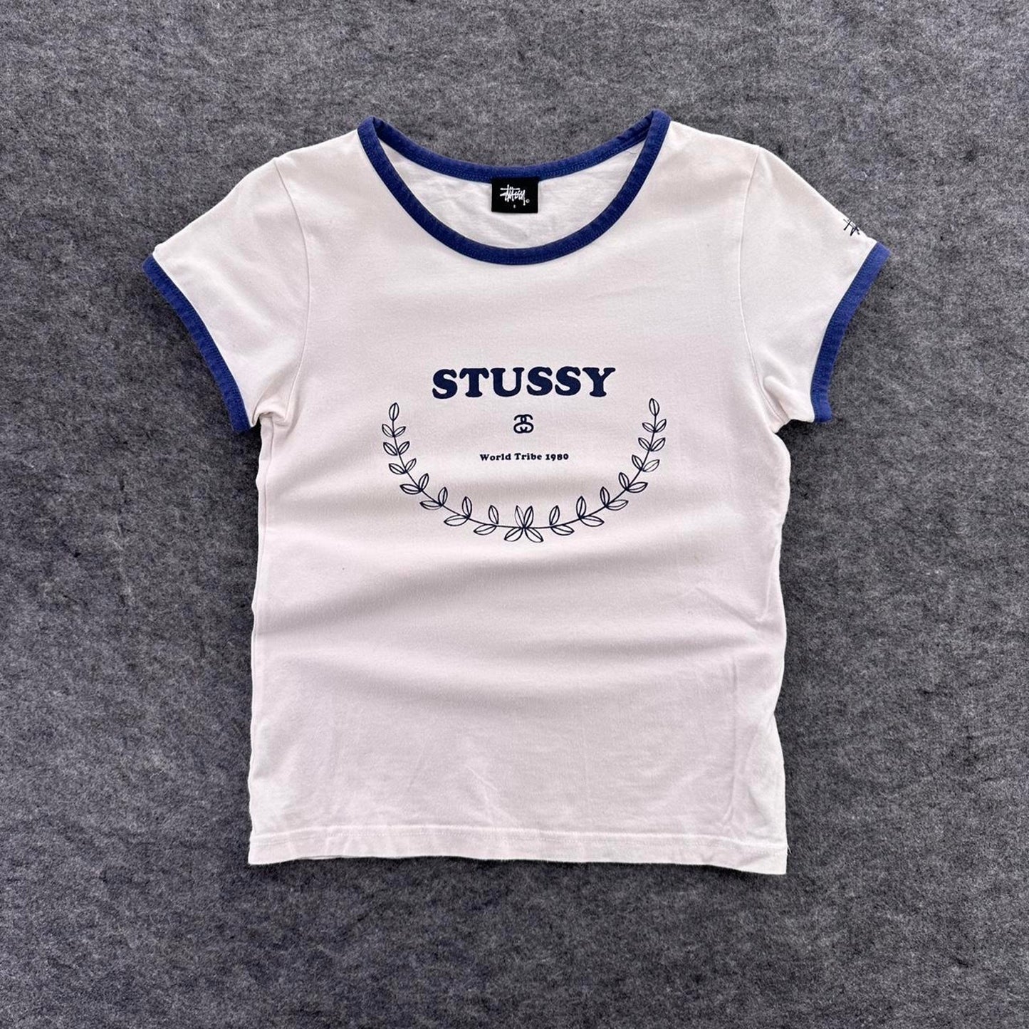 Stussy white baby tee with