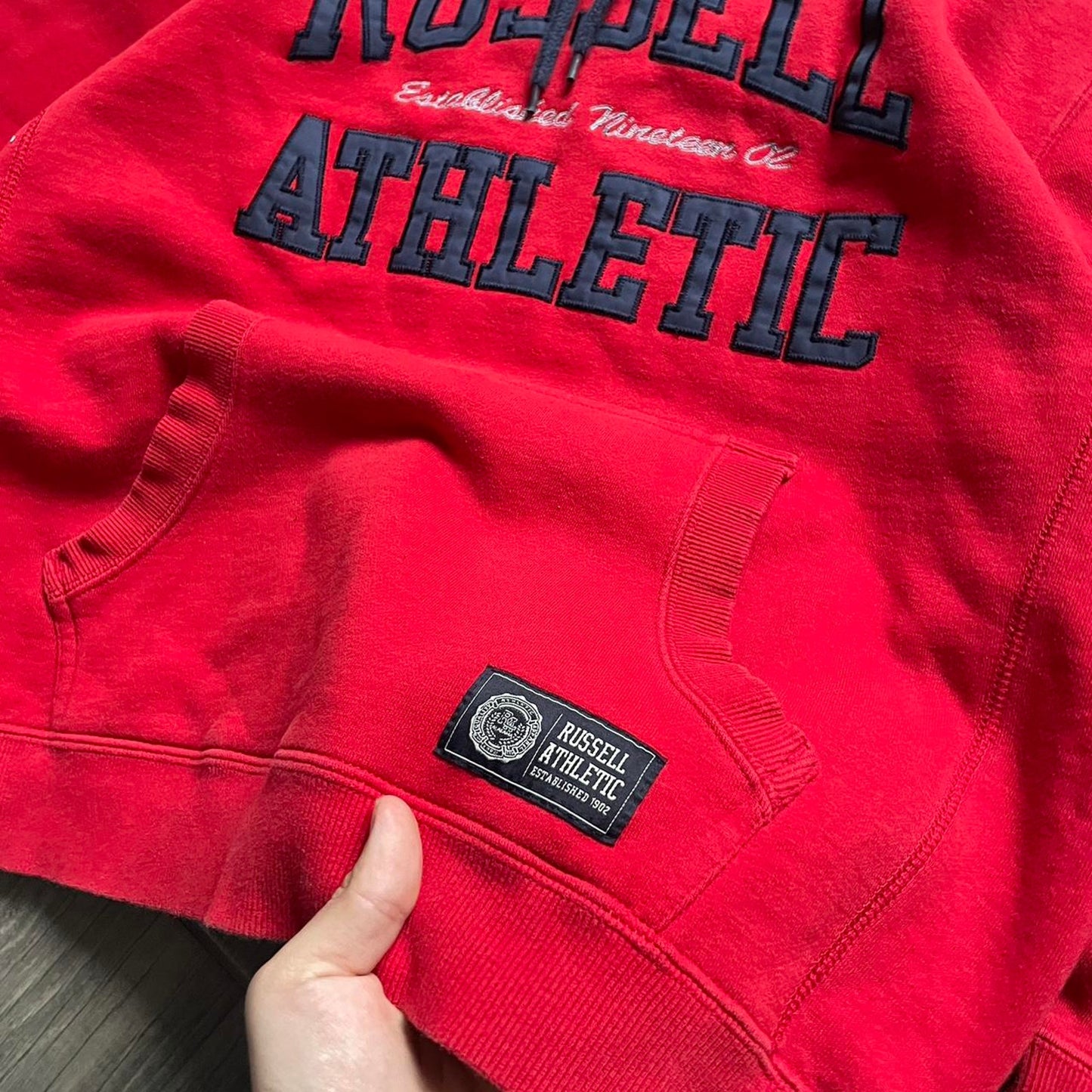 Russel Athletic y2k red streetwear baggy hoodie