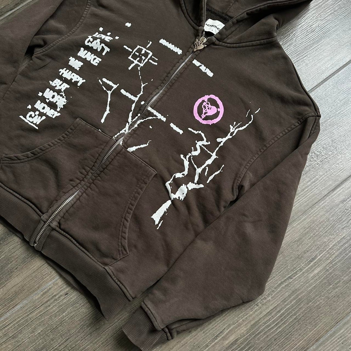Y2k brown zip baggy hoodie