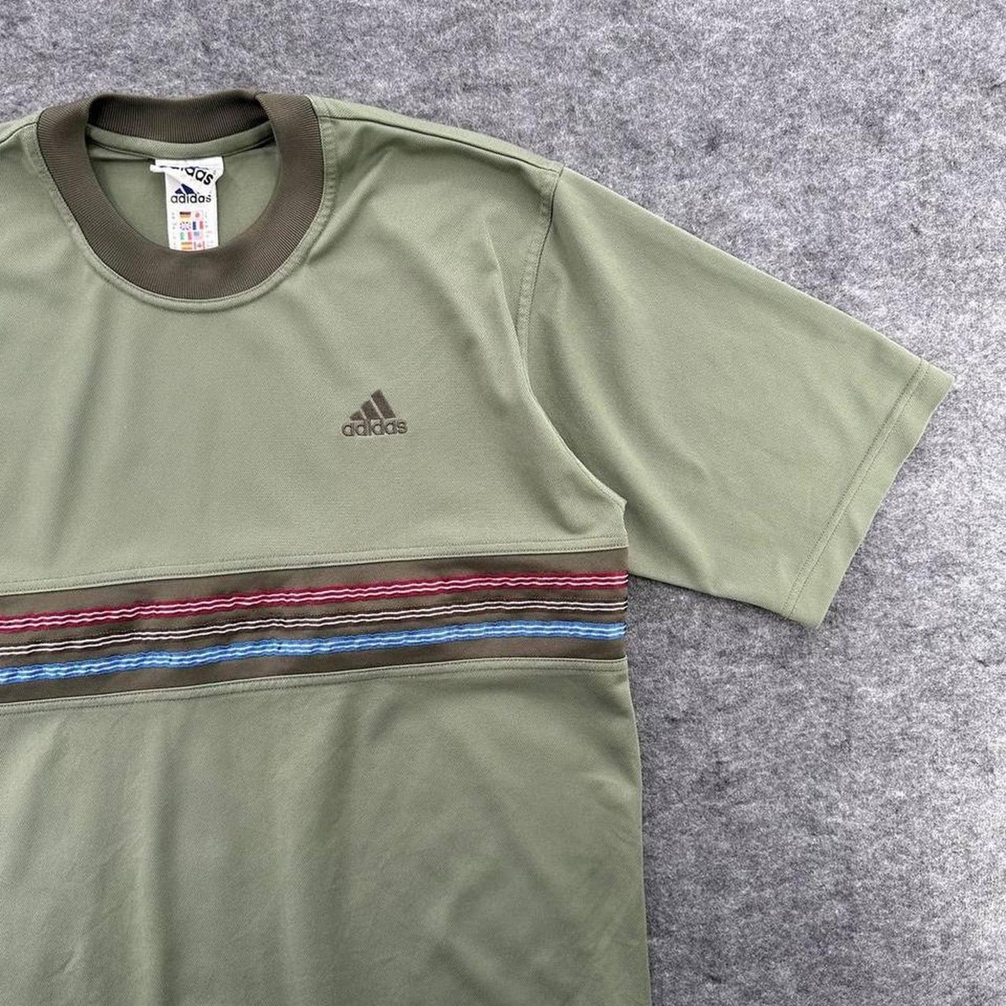 Adidas green striped tee with