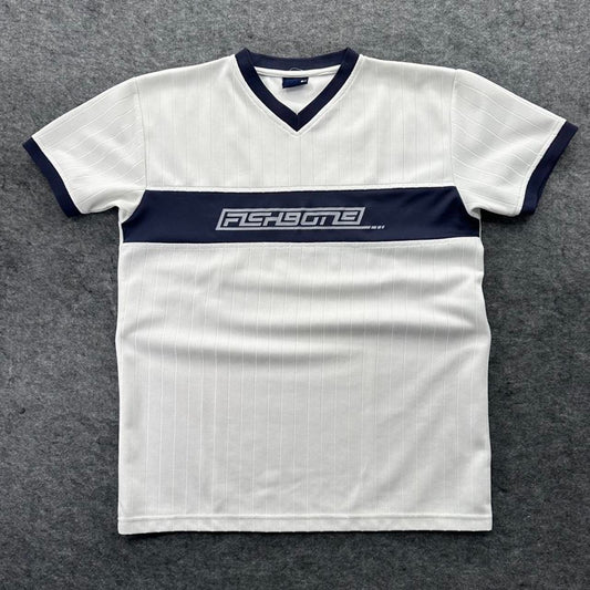 Fishbone white navy striped