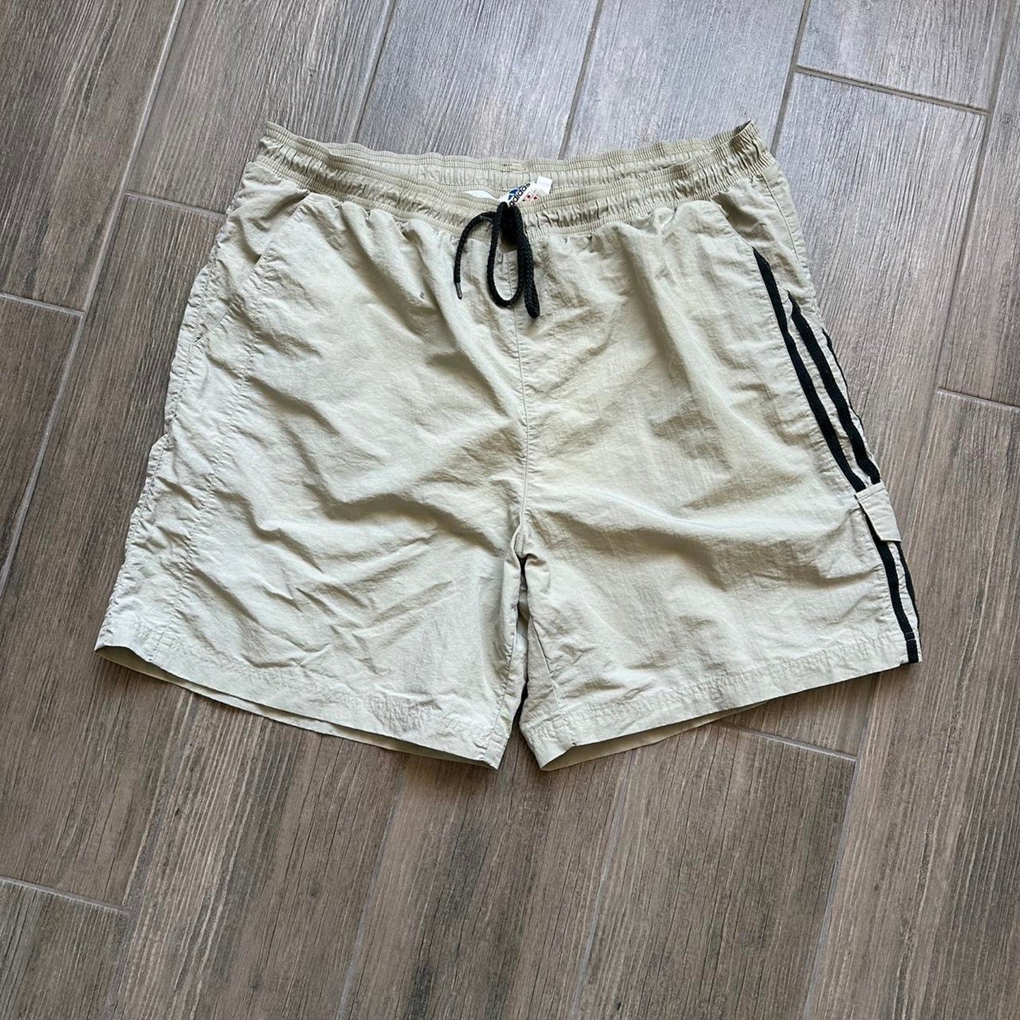 Adidas khaki shorts with drawstring waist and pockets