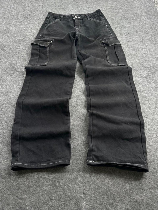 Women's Black Wide-Leg Cargo Pants