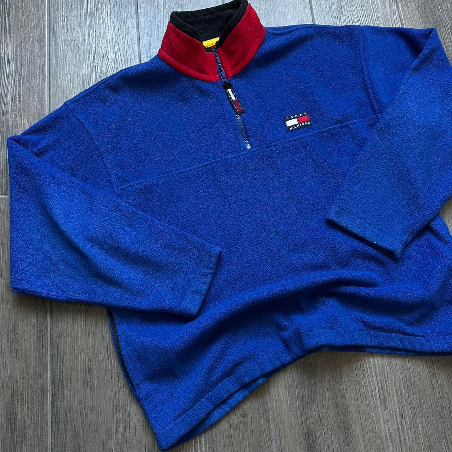 Tommy Hilfiger blue fleece quarter zip vintage L jumper