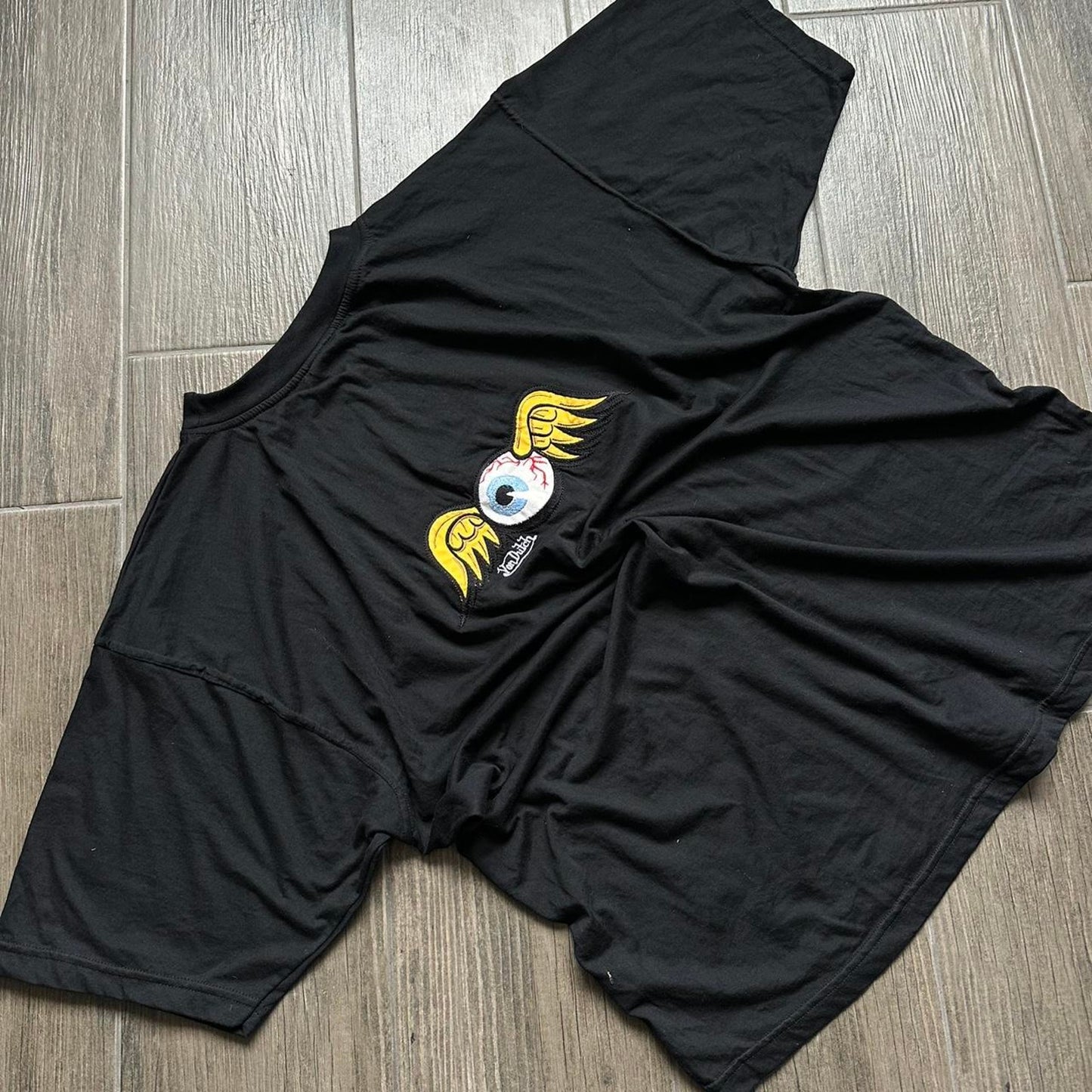 Black Von Dutch tee with yellow and white details